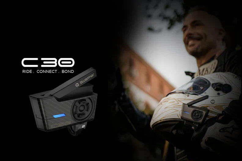 BluArmor C30 Mesh Bluetooth Intercom System — Universal Helmet Compatibility, 1-Year Warranty
