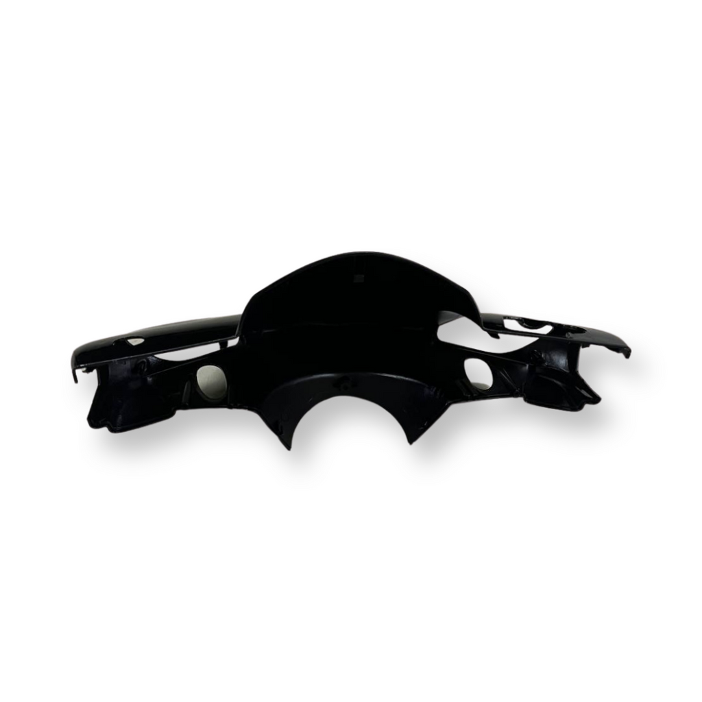 black motorcycle front fairing panel against white background