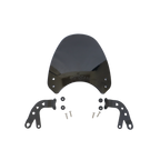 Motorcycle windshield kit with dark tinted screen, brackets, and mounting hardware