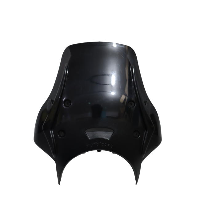 black motorcycle headlight fairing cowl with glossy finish, front view
