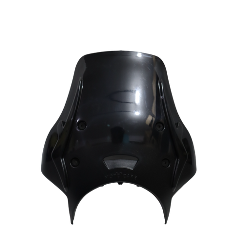 black motorcycle headlight fairing cowl with glossy finish, front view