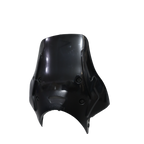 Black motorcycle windscreen fairing with mounting holes on white background