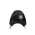 Black motorcycle windscreen with mounting hardware, front view on white background