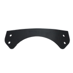 Black motorcycle mudguard stay bracket with mounting holes, isolated on white background