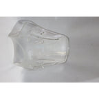 Clear motorcycle windscreen fairing on white background, transparent shield accessory