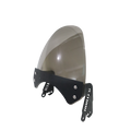 Motorcycle smoked windscreen with black mounting brackets on white background