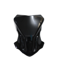 Glossy black motorcycle windscreen fairing with angular design on white background