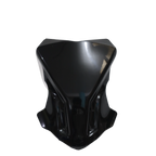 Glossy black motorcycle front fairing panel on white background