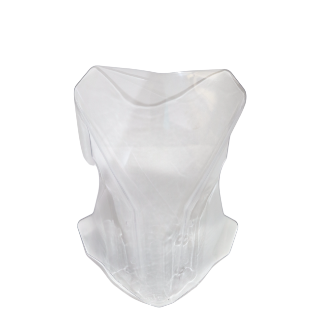 Clear motorcycle windshield fairing with aerodynamic shape for bike protection