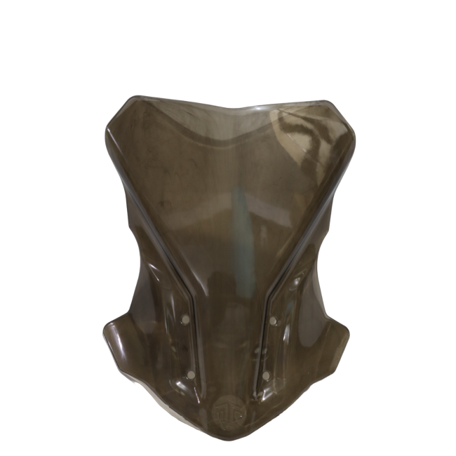Smoked motorcycle windscreen windshield with aerodynamic design on white background