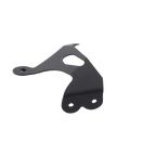 Black metal motorcycle mounting bracket with screw holes on white background