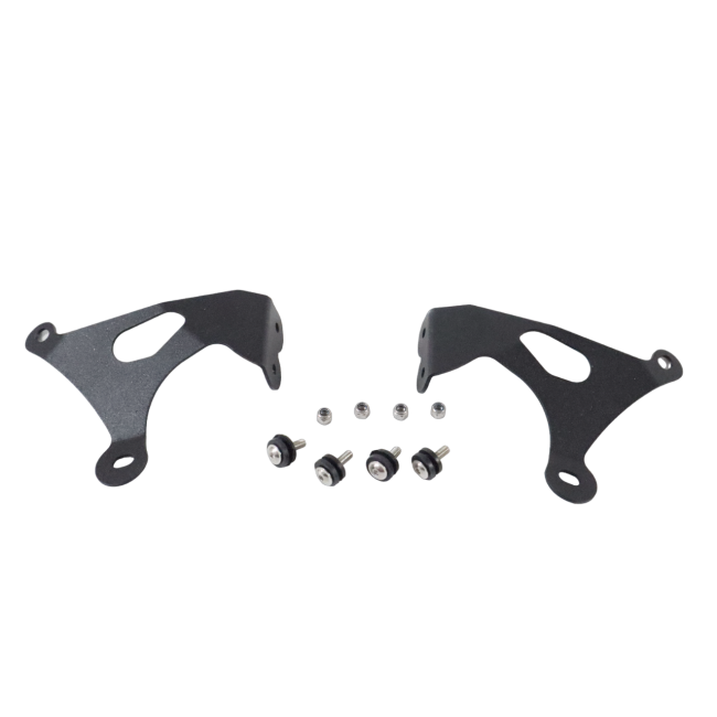 Motorcycle mounting brackets and hardware set on white background