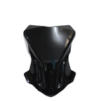 Glossy black motorcycle front fairing cover with angular, aerodynamic design