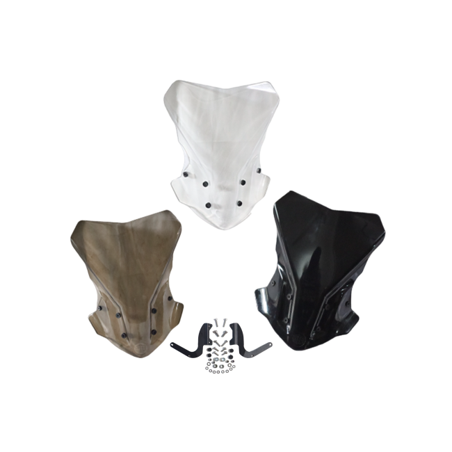 Motorcycle windshields in clear, smoked, and black with mounting hardware set