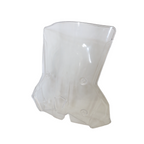 Clear motorcycle windshield replacement part with contoured edges on white background