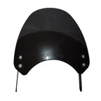 Black motorcycle windshield with MOTOCAR branding and mounting hardware