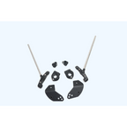 Motorcycle handlebar clip-ons and mounting hardware set on white background