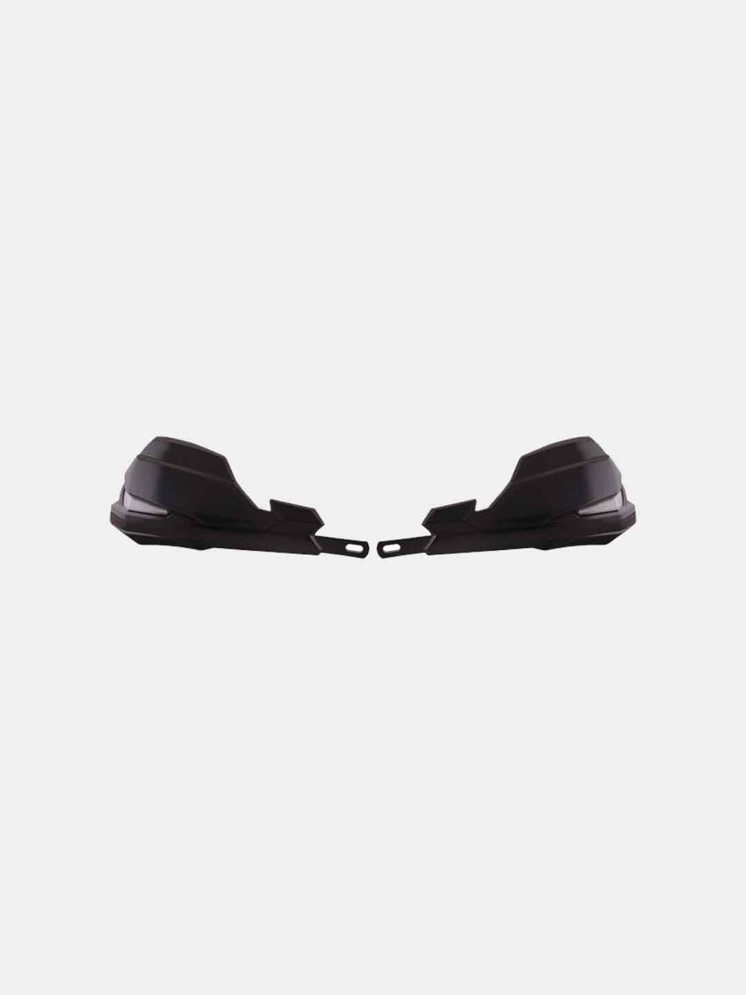 Black motorcycle hand guards set on white background