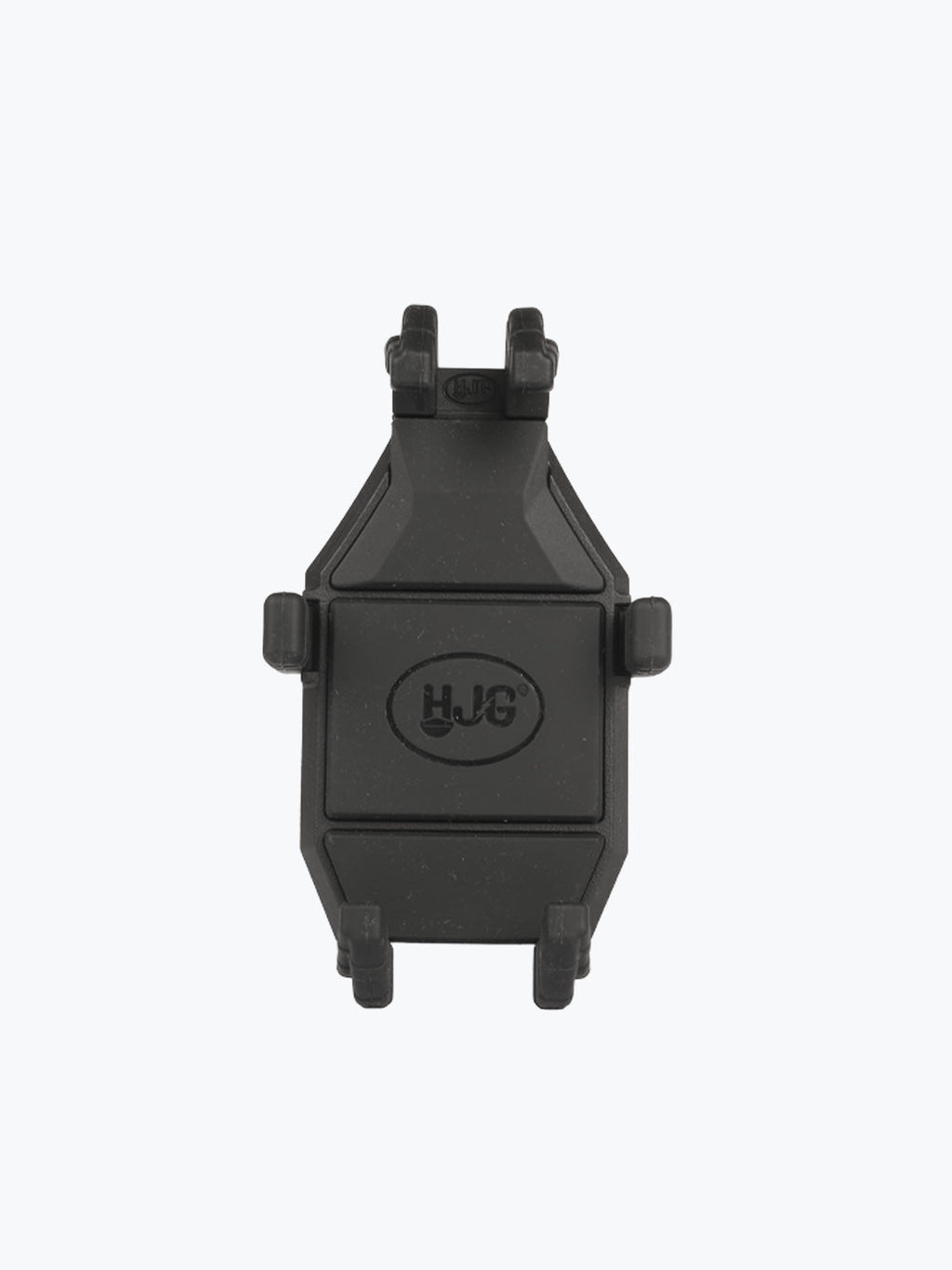 Black HJG plastic motorcycle accessory part with mounting clips on a white background