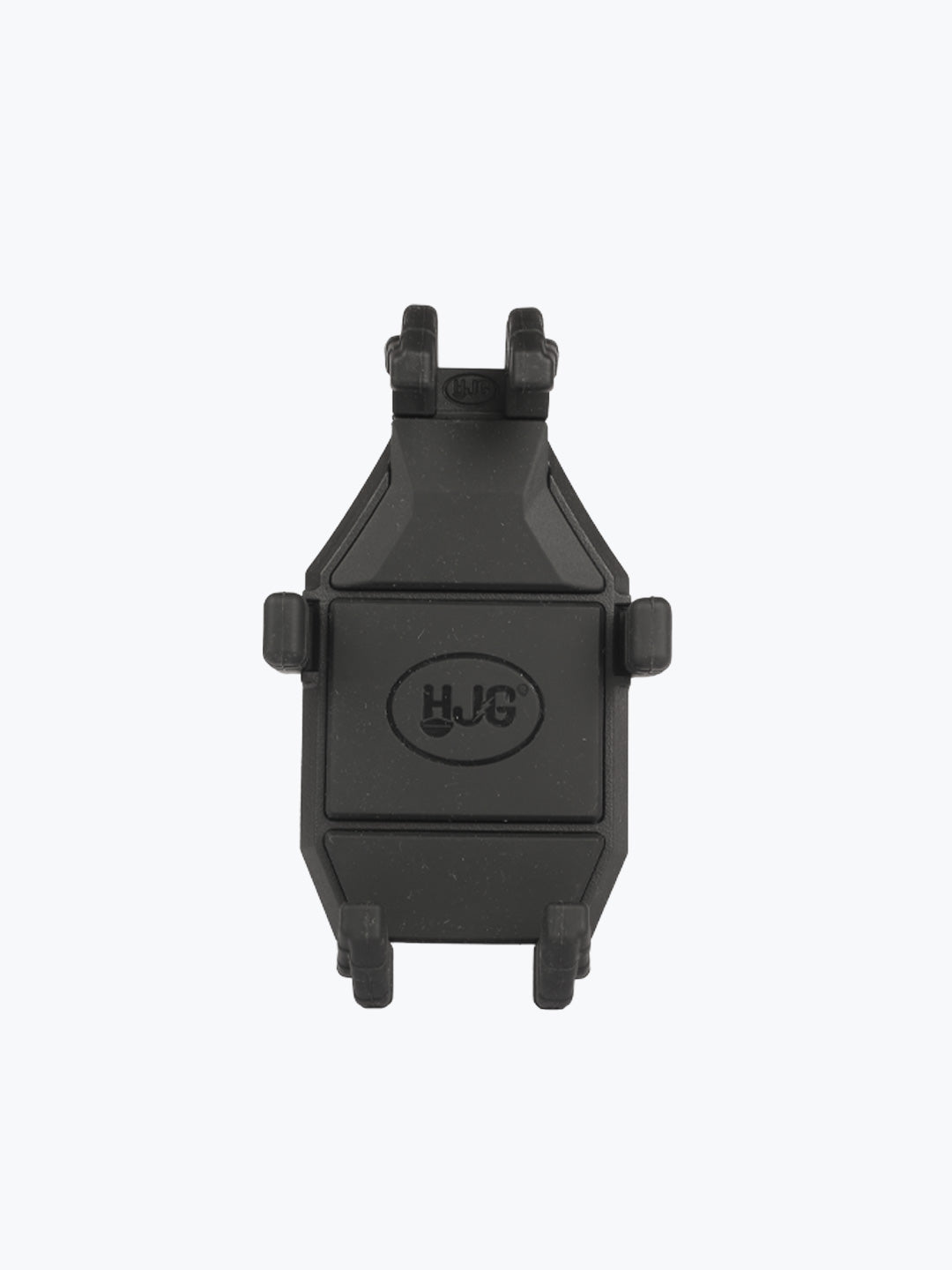 Black HJG plastic motorcycle accessory part with mounting clips on a white background