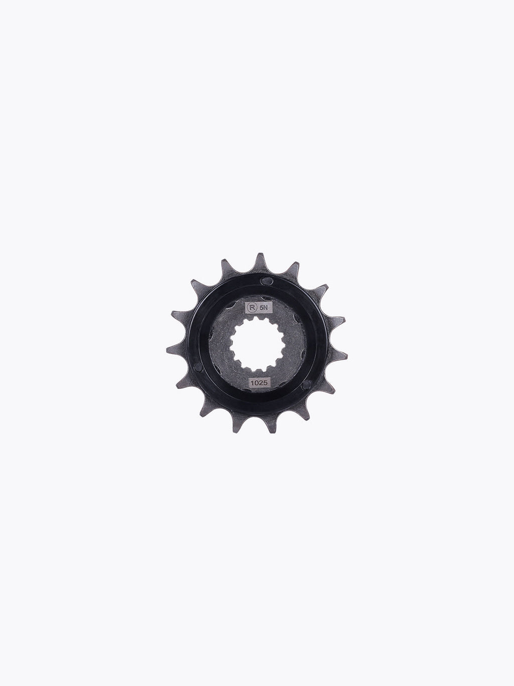 Black motorcycle sprocket gear part with 13 teeth on white background