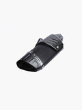 black motorcycle exhaust muffler with carbon fiber cover on white background