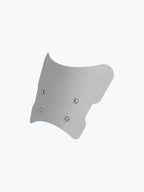 Brushed metal motorcycle windscreen with four mounting bolts on white background