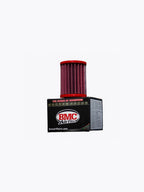 BMC air filter with red pleated design displayed on product box