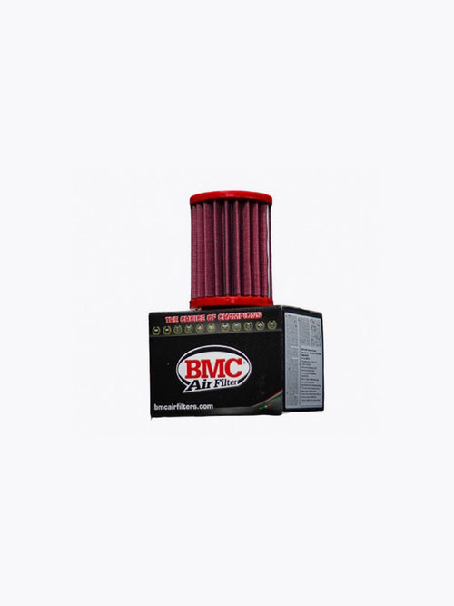 BMC air filter with red pleated design displayed on product box