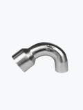 Stainless steel motorcycle exhaust pipe elbow on white background