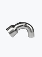 Stainless steel motorcycle exhaust pipe elbow on white background