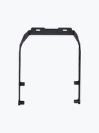 Black metal motorcycle mounting bracket on white background