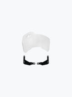 Motorcycle aluminum skid plate with black mounting brackets on white background