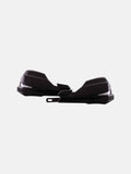 Black motorcycle handguards with integrated LED lights on a white background