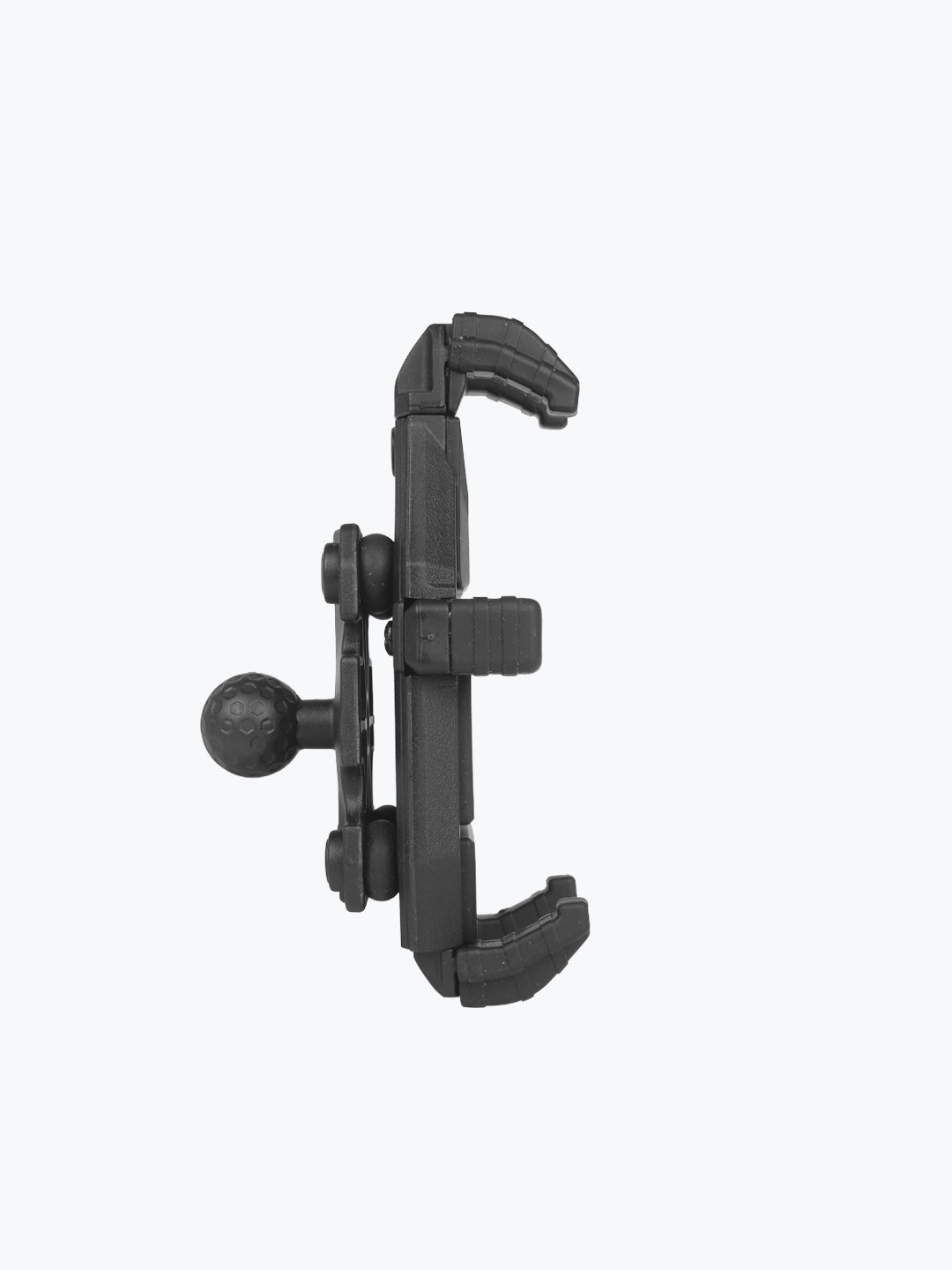 Adjustable black motorcycle phone mount clamp on white background