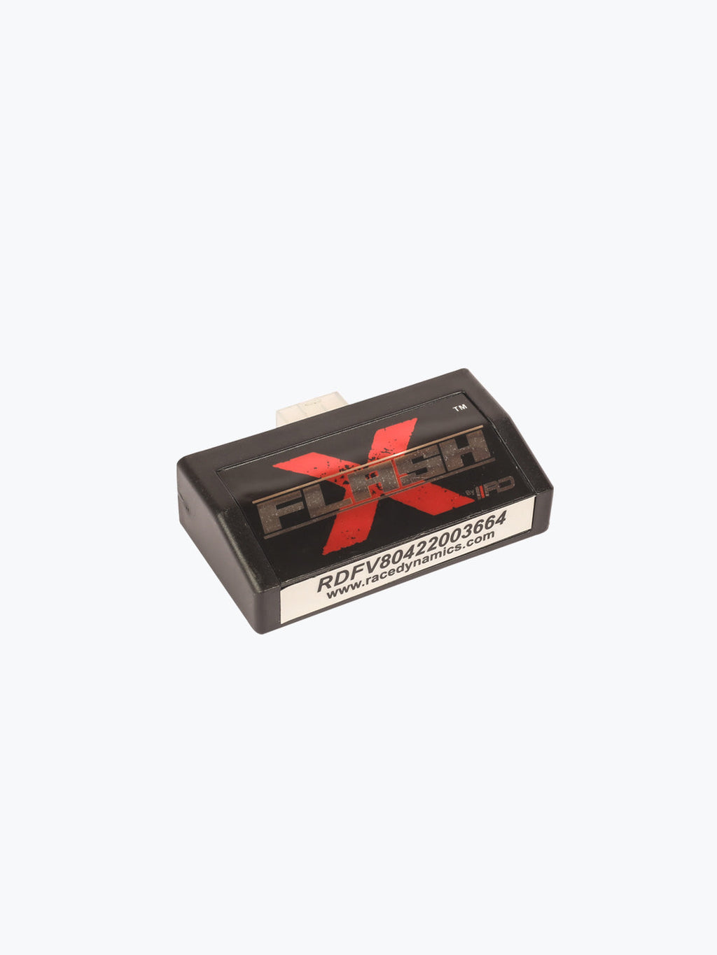 Motorcycle performance ECU tuning box with RaceDynamics branding on a plain background