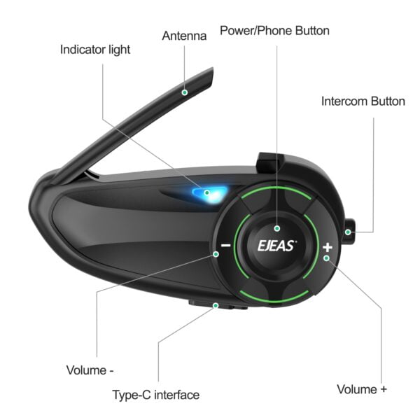 EJEAS Q8 Motorcycle Mesh Intercom – Simultaneous Group Talk for 6 Riders with 1-Year Warranty