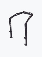 Black metal motorcycle luggage rack bracket on white background
