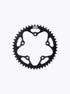 Black motorcycle sprocket gear with 5-bolt pattern on white background