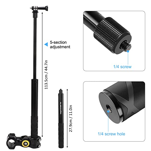 LGP Motorcycle & Bike Handlebar Mount with Invisible Selfie Stick — Adjustable Clamp Holder for GoPro HERO 11/10/9/8 and Insta360, Action Camera Bracket Adapter