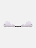 Pair of white motorcycle hand guards with black mounting brackets on white background
