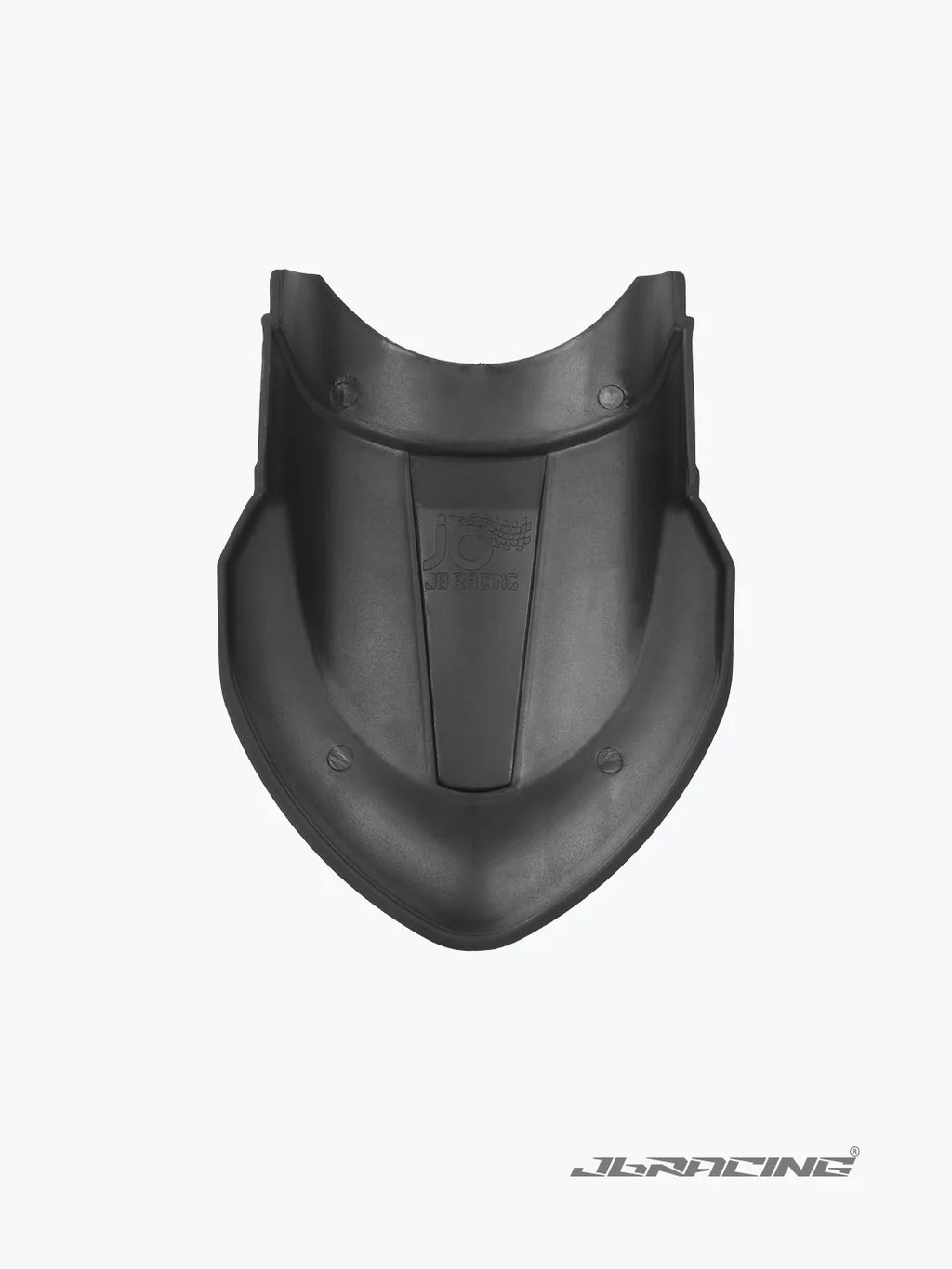 Black motorcycle skid plate with JB Racing logo, durable plastic engine guard