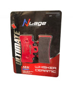 N-Lage red ceramic motorcycle brake pad in retail packaging with high-quality wear-resistant label