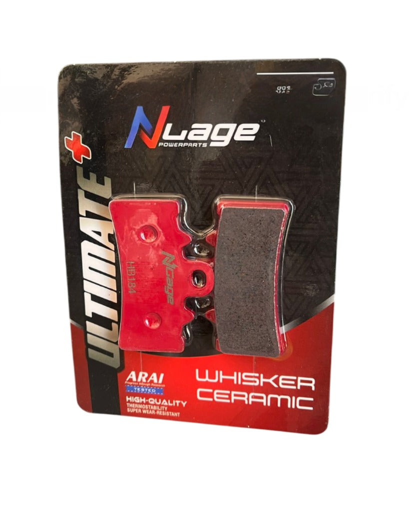 N-Lage red ceramic motorcycle brake pad in retail packaging with high-quality wear-resistant label