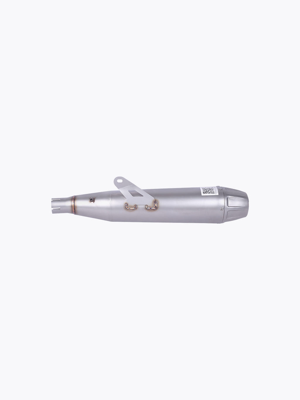 Stainless steel motorcycle exhaust muffler silencer on a white background