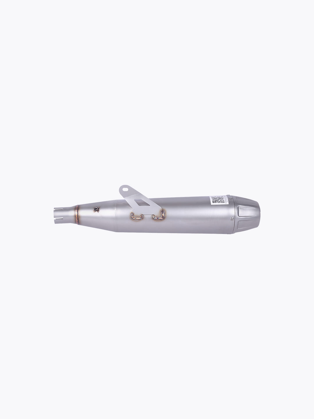 Stainless steel motorcycle exhaust muffler silencer on a white background