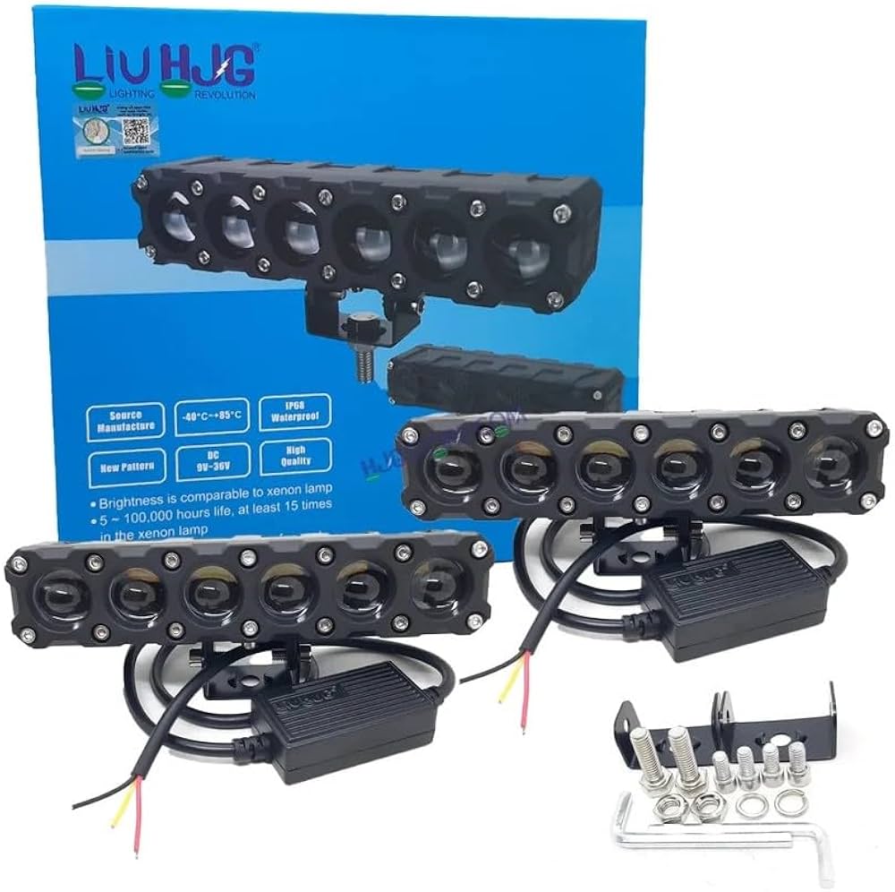 LIU HJG ORIGINAL Future Eye 6-Lens Fog Lights with Wiring Harness and Switch, Dual-Color Yellow/White, Compatible with All Motorcycles, Thar, Jeeps and Cars | Straight Bar Fog Lights