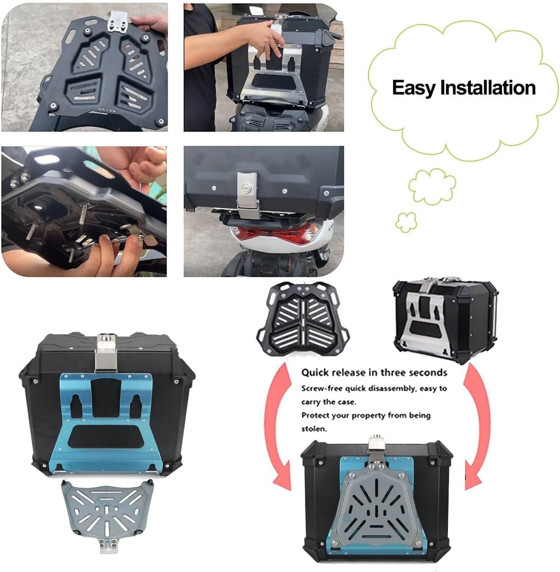 LGP Rainbow Aluminum Top Box – 45L Large Capacity, Universal Fit for All Motorcycles, Premium Color-Plated Finish