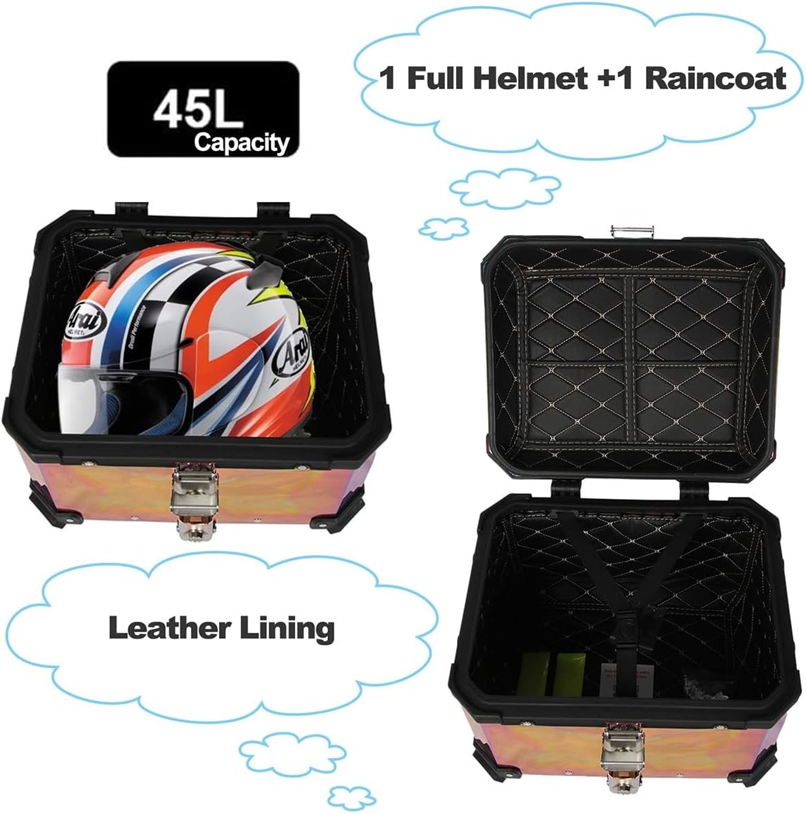 LGP Rainbow Aluminum Top Box – 45L Large Capacity, Universal Fit for All Motorcycles, Premium Color-Plated Finish