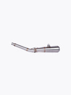 Stainless steel motorcycle exhaust pipe on white background